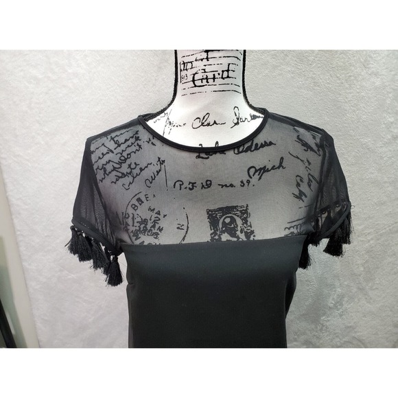 Lulus Shift Dress Women's XS Black Mesh Panel Polyester Lined Tasseled Side Zip - Picture 4 of 10